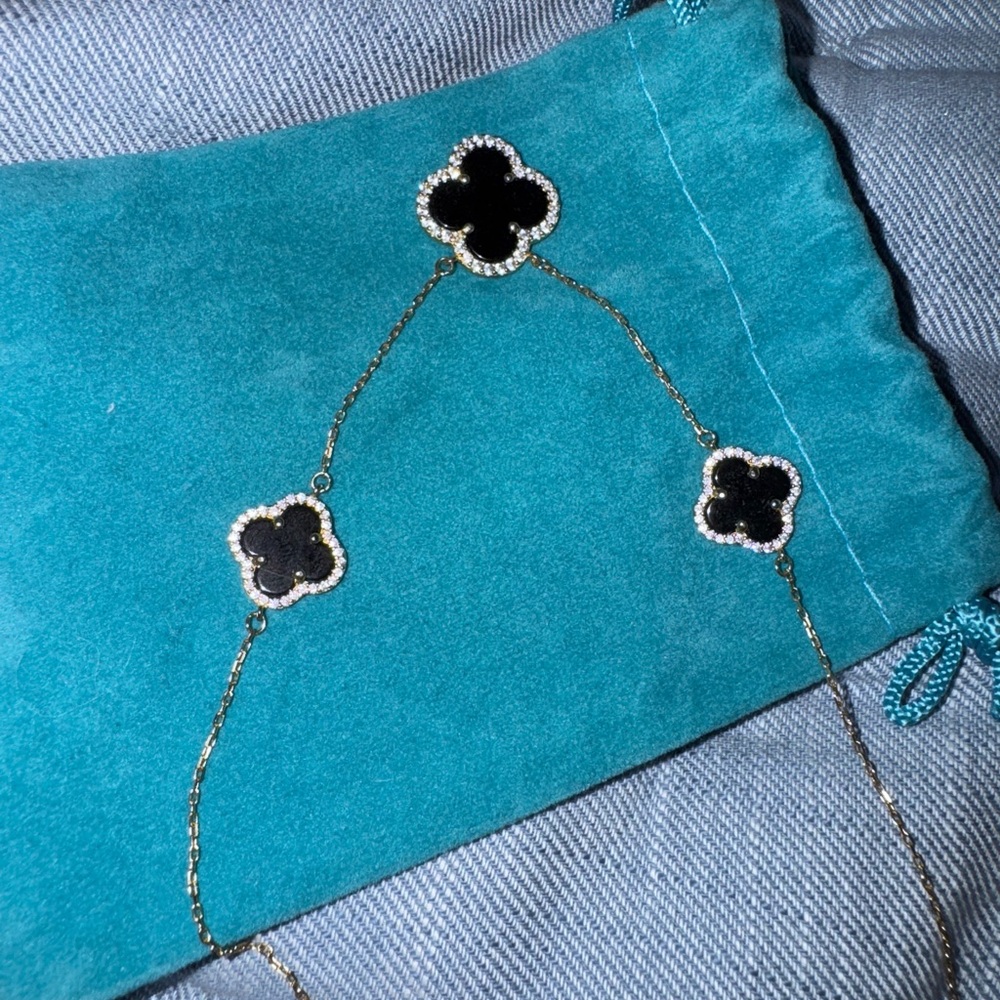 Gold and Onyx clover necklace